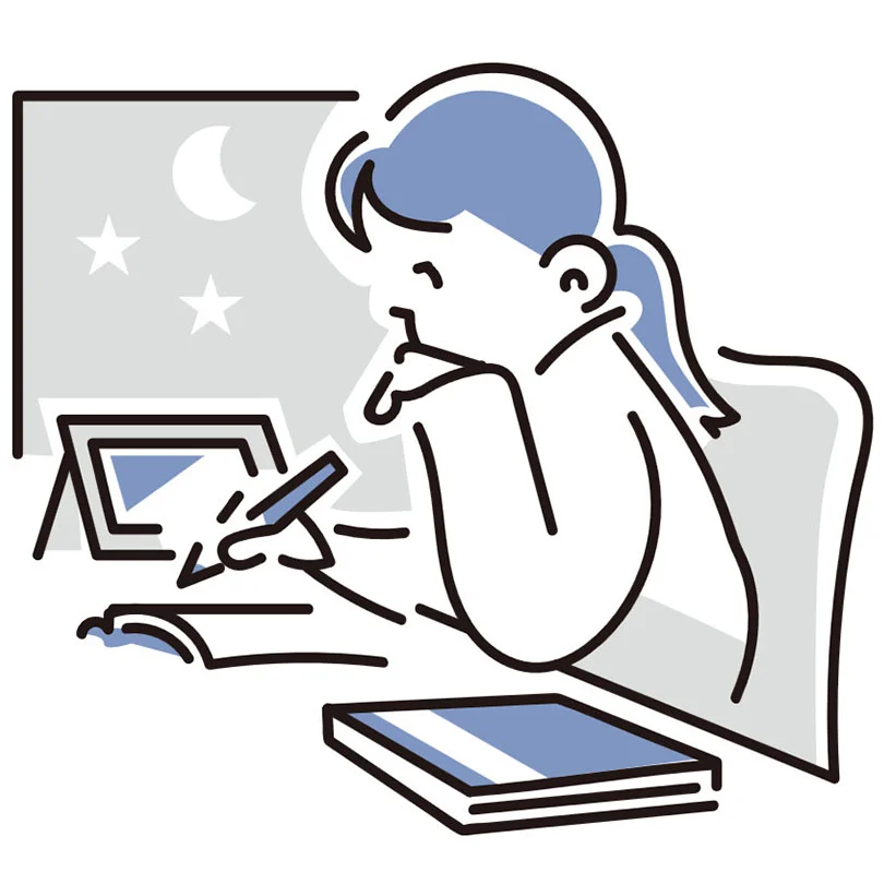 An illustration of a person studying late at night