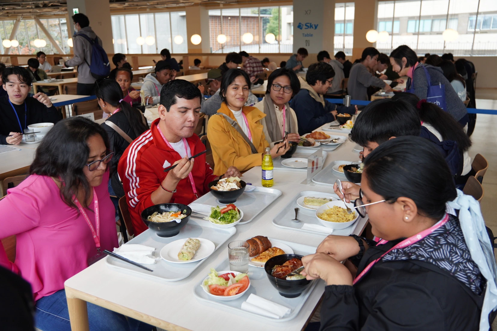 High school students having lunch at Tsubame Terrace